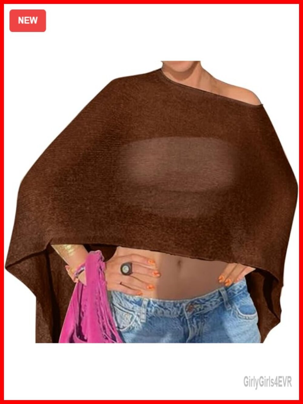 Off The Shoulder Sheer Crochet Vacation Poncho Sweater Top Beach Cover Up